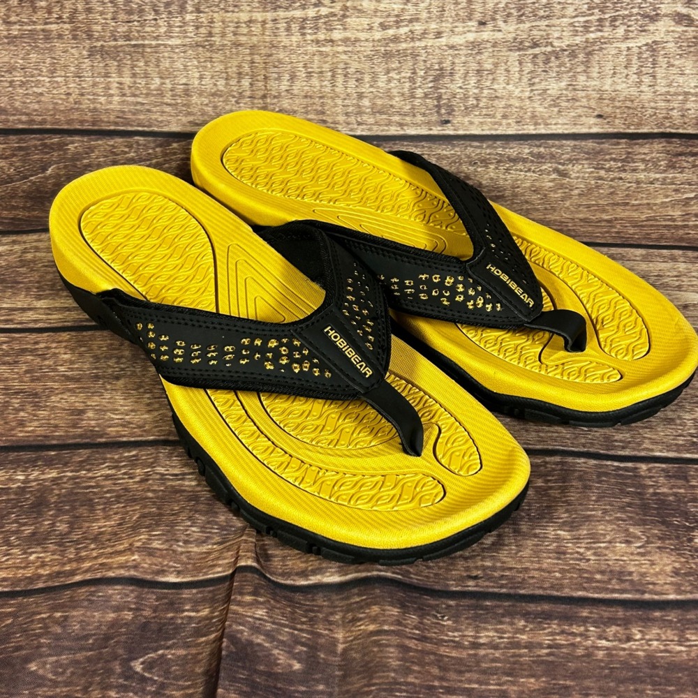 Hobibear Mens Flip Flop Cushioned Sole Sandals Tan Black HR5061 EU 44 US 10.5